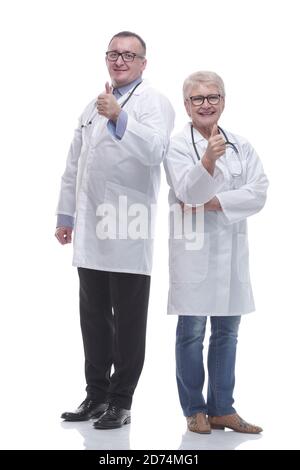 in full growth. two medical colleagues showing thumbs up Stock Photo