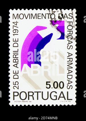 MOSCOW, RUSSIA - NOVEMBER 24, 2017: A stamp printed in Portugal shows Armed Forces Movement of 25 April, serie, circa 1974 Stock Photo