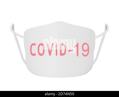 White Face Mask with text Covid-19. Coronavirus protection concept. Fabric reusable medical mask for doctors and patients, 3d render Stock Photo