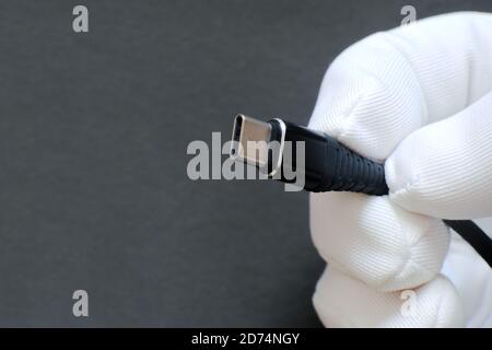USB cable from USB to USB 3.1 type C. abstract gray background for ad design Stock Photo