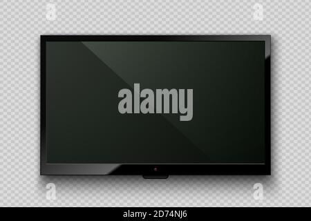 Vector realistic TV led screen isolated on transparent background. Modern stylish lcd panel. Computer monitor display mockup. Blank television graphic Stock Vector