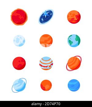 Solar system planets - modern isometric icons set on white background. Galaxy, cosmic exploration, space and astronomy idea. The sun, galaxy, mercury, Stock Vector