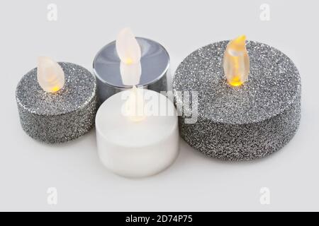 Various four LED candles close up Stock Photo