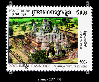 MOSCOW, RUSSIA - NOVEMBER 24, 2017: A stamp printed in Cambodia shows Prasat prerup, Khmer Culture serie, circa 1998 Stock Photo