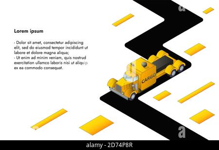 Cargo delivery or industrial transport company isometric vector web banner or landing page template Stock Vector