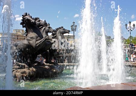MOSCOW, RUSSIA - MAY 10,2009: Fountain Four Seasons on Manezh Square in Moscow,was established in 1996. Stock Photo