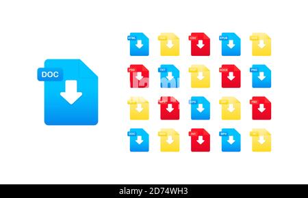 Document format icon set. Vector on isolated white background. EPS 10 Stock Vector