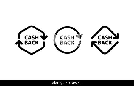 Cashback icon set in black. Receive money sign. Vector on isolated white background. EPS 10 Stock Vector