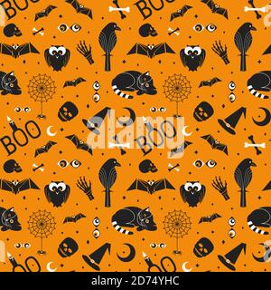 Halloween holidays cute sign set seamless pattern Stock Vector