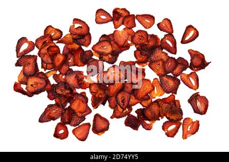Dried strawberry chips isolated on white background. Stock Photo