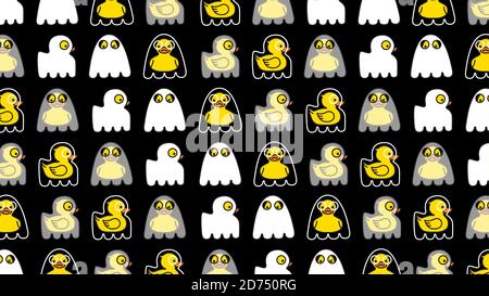 Halloween seamless pattern. Yellow duck cute ghost Stock Vector