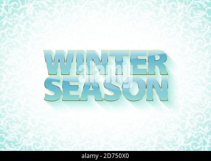 Blue ice glossy Winter Season text in golden frame on frosty background. Event poster for shop or web store. Stock Vector