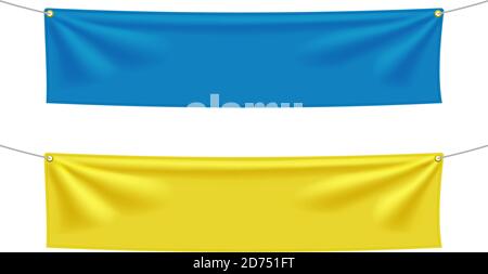 Yellow and blue textile banners with folds Stock Vector