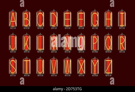Nixie tube indicator lamp with Alphabet letters set Stock Vector