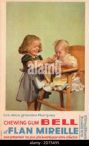 Buvard chewing gum Bell et Flan Mireille vers 1950 Stock Photo