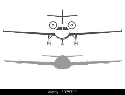Airplane front view. Passenger or commercial jet isolated on background. Aircrfat in flat style. Stock Vector