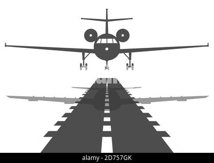 Passenger plane fly up over take-off runway from airport. Flat design illustration. Stock Vector