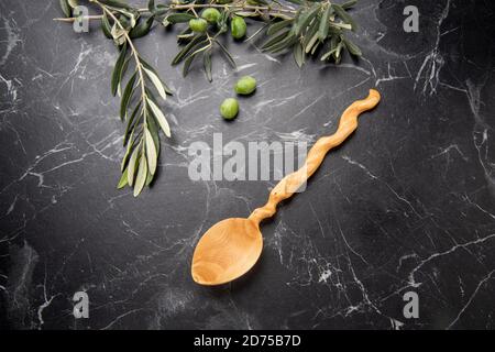 hand crafted wooden spoons in the kitchen Stock Photo