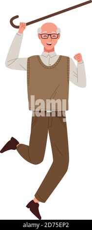 happy old man celebrating with cane chararacter vector illustration ...