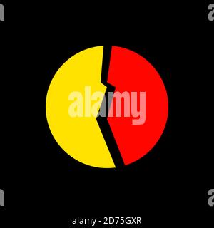 Two halves of a circle in red and yellow on a black background. Stock Vector