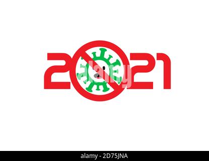 Stop lockdown symbol. 2021 year numbers and coronavirus icon, stop virus symbol, stop covid sign. SImple flat logo template. Logotype concept design Stock Vector