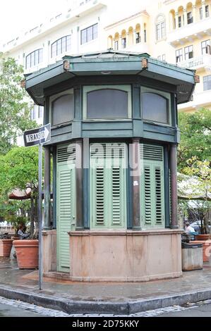 View at the kiosk shop at Plaza de Armas in San juan.Street object buildings shops in Old San juan. Stock Photo