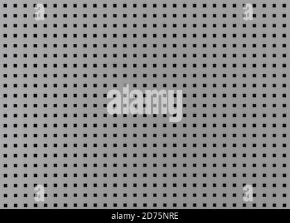 Background with many small square holes. Grey metal sheet with through square holes, textured iron. Metal grill with holes. Stock Photo