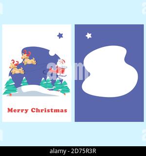 New year Santa Claus card on blue backdrop. Merry christmas postcard for invitation or gift card, notebook, bath tile, scrapbook. Phone case or cloth Stock Vector