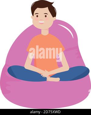 young man sitting on bean chair cartoon vector illustration Stock Vector