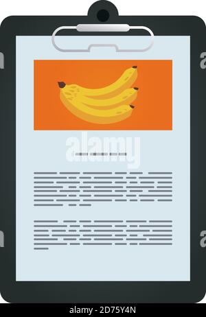 document file mockup in clipboard with banana healthy food vector illustration design Stock Vector