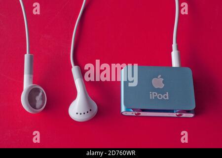 Apple iPod Shuffle with earplugs Stock Photo
