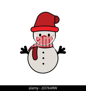 Snowman flat icon using a mask. winter symbol. Design template vector Stock Vector