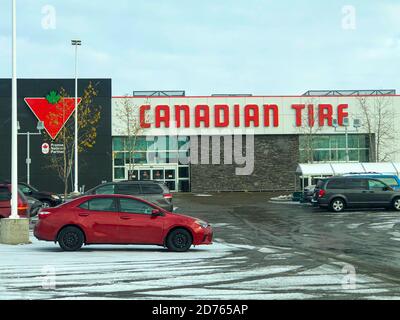 Calgary Alberta, Canada. Oct 17, 2020. Canadian Tire store during winter time. Stock Photo