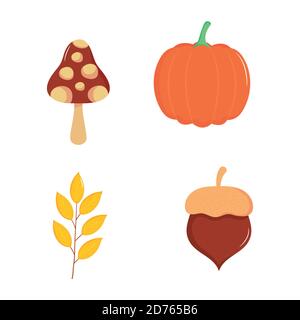pumpkin, mushroom and thanksgiving icon set over white background, colorful design, vector illustration Stock Vector
