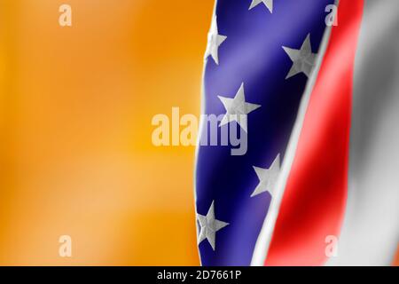 USA flag on yellow background. Background for creating a postcard or invitation card. Stock Photo