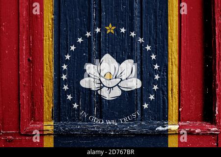 flag of Mississippi on wooden frame Stock Photo