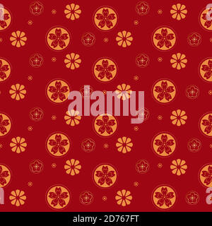 Golden floral seamless pattern on red background Chinese style Stock Vector