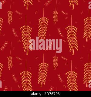 Chinese new year seamless pattern with firecrackers and labels said Happy New Year on red background Stock Vector