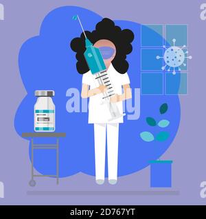Nurse with Covid vaccine flat style vector illustration Stock Vector