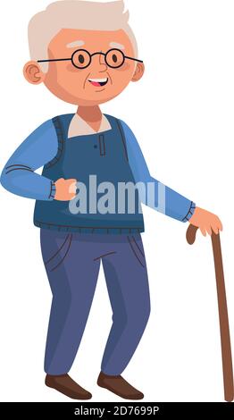 old man eldery walking with cane character vector illustration design ...