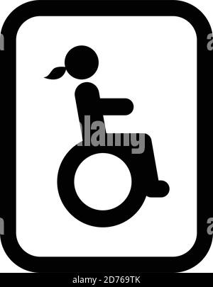 Woman symbol icon vector on wheelchair for toilet sign in a glyph pictogram illustration Stock Vector