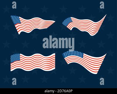 happy veterans day, waving american flags patriotism symbol vector illustration Stock Vector