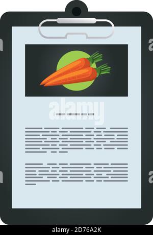 document file mockup in clipboard with carrots healthy food vector illustration design Stock Vector