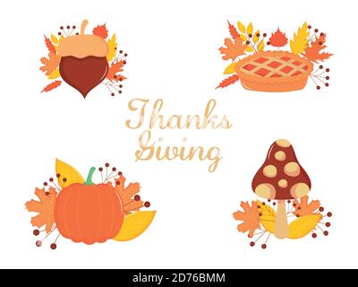 happy thanksgiving designs icon set with over white background, vector illustration Stock Vector