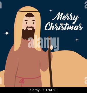 nativity, manger character joseph in the desert vector illustration Stock Vector