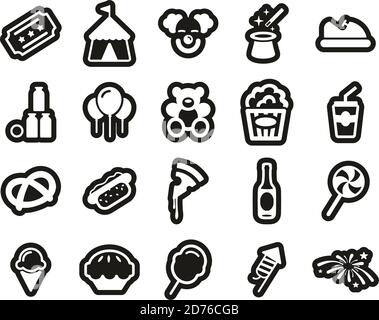 Fair or Carnival Icons White On Black Sticker Set Big Stock Vector