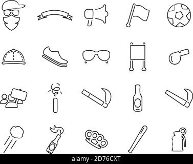 Supporter Or Sports Fan Icons Black & White Thin Line Set Big Stock Vector