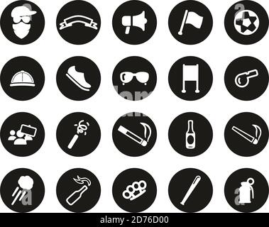Supporter Or Sports Fan Icons White On Black Flat Design Circle Set Big Stock Vector