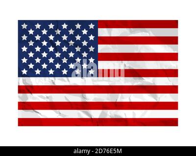 USA flag painted on crumpled paper. American flag on grunge wrincled texture. Vector design element. Stock Vector