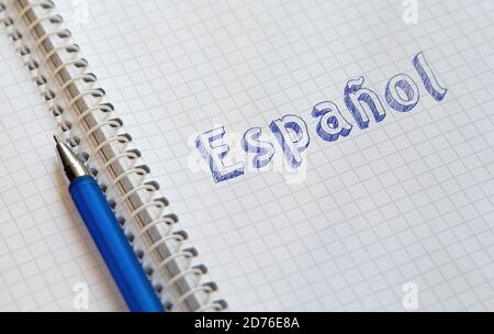 Hand drawing Spanish on sheet of notebook Stock Photo